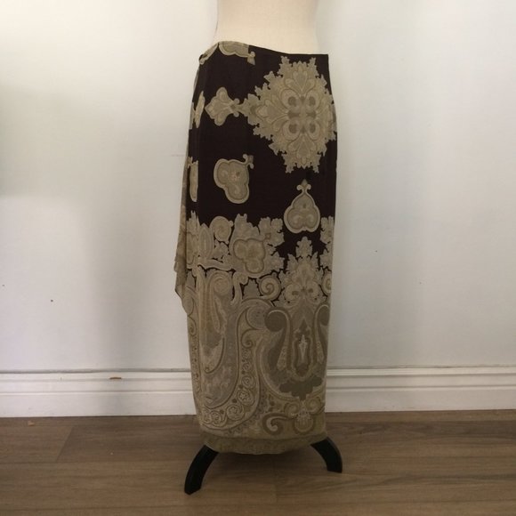 J Peterman Brown Silk Sarong Maxi Skirt 12 - Picture 3 of 11